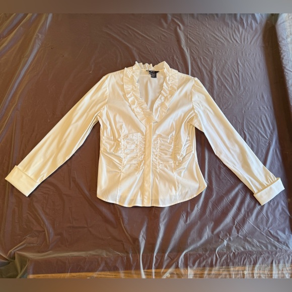 Per Se by Carlisle ruched button L/S white blouse size 14/Large - Picture 2 of 10